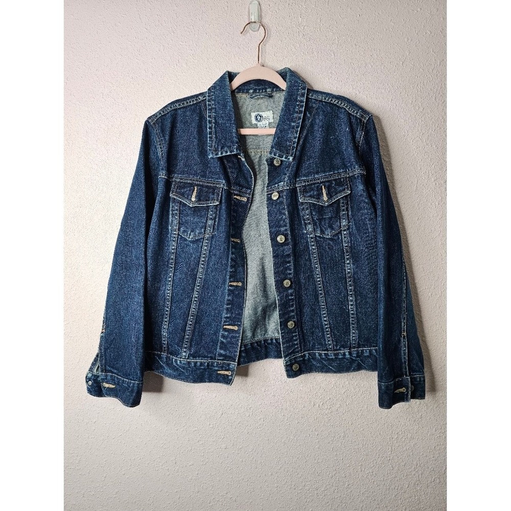Arizona Jean Company Womens XL Dark Wash Denim Trucker Jacket 100% Cotton Blue